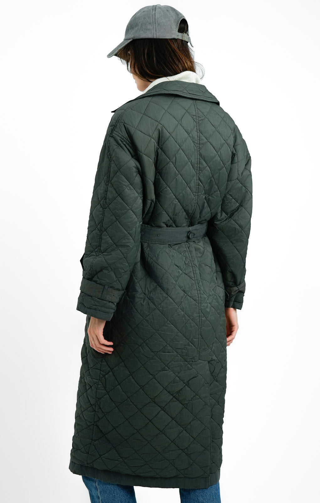 Topshop Reversible Long-Line Padded Trench Coat In Charcoal