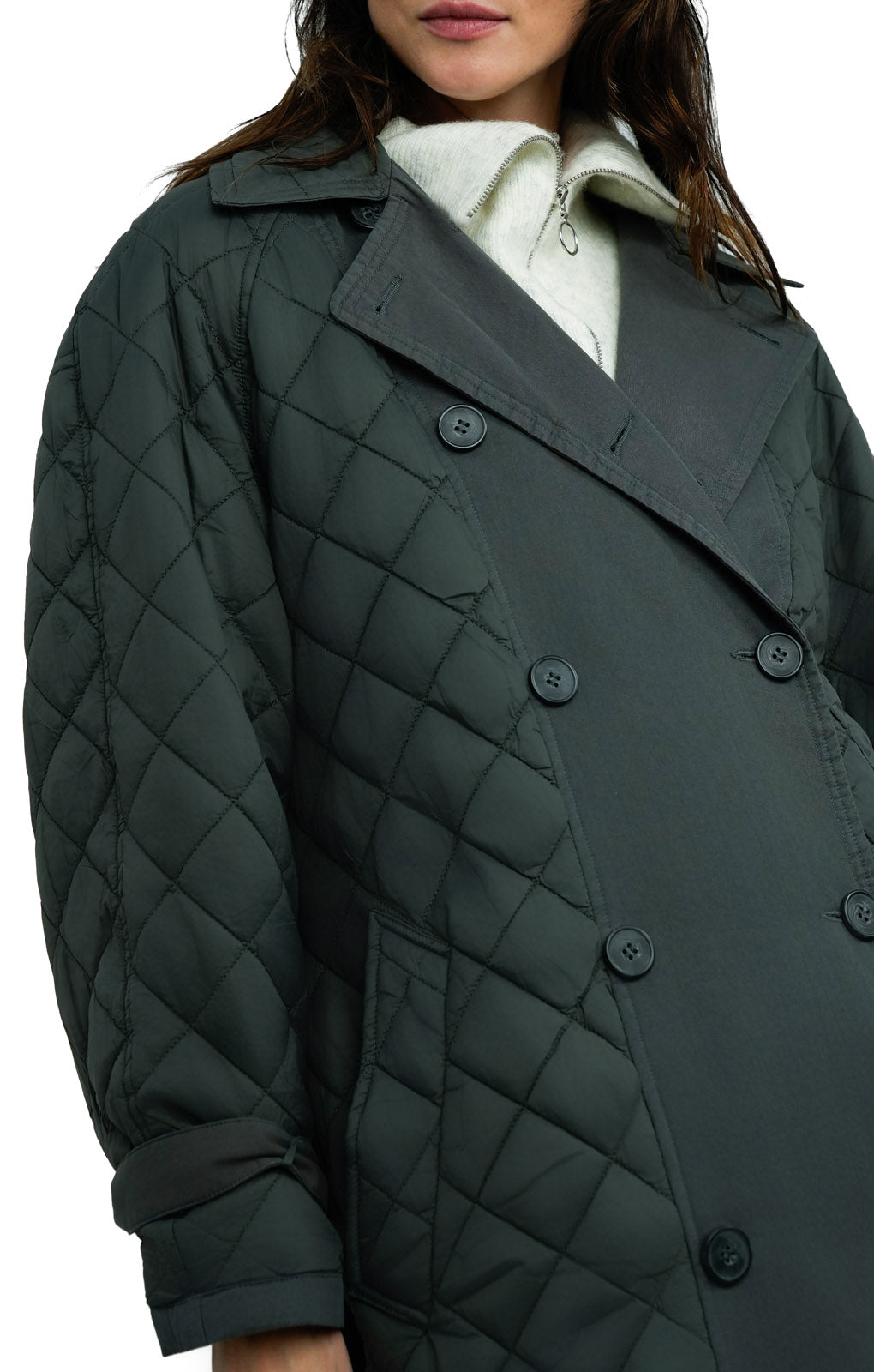 Topshop Reversible Long-Line Padded Trench Coat In Charcoal