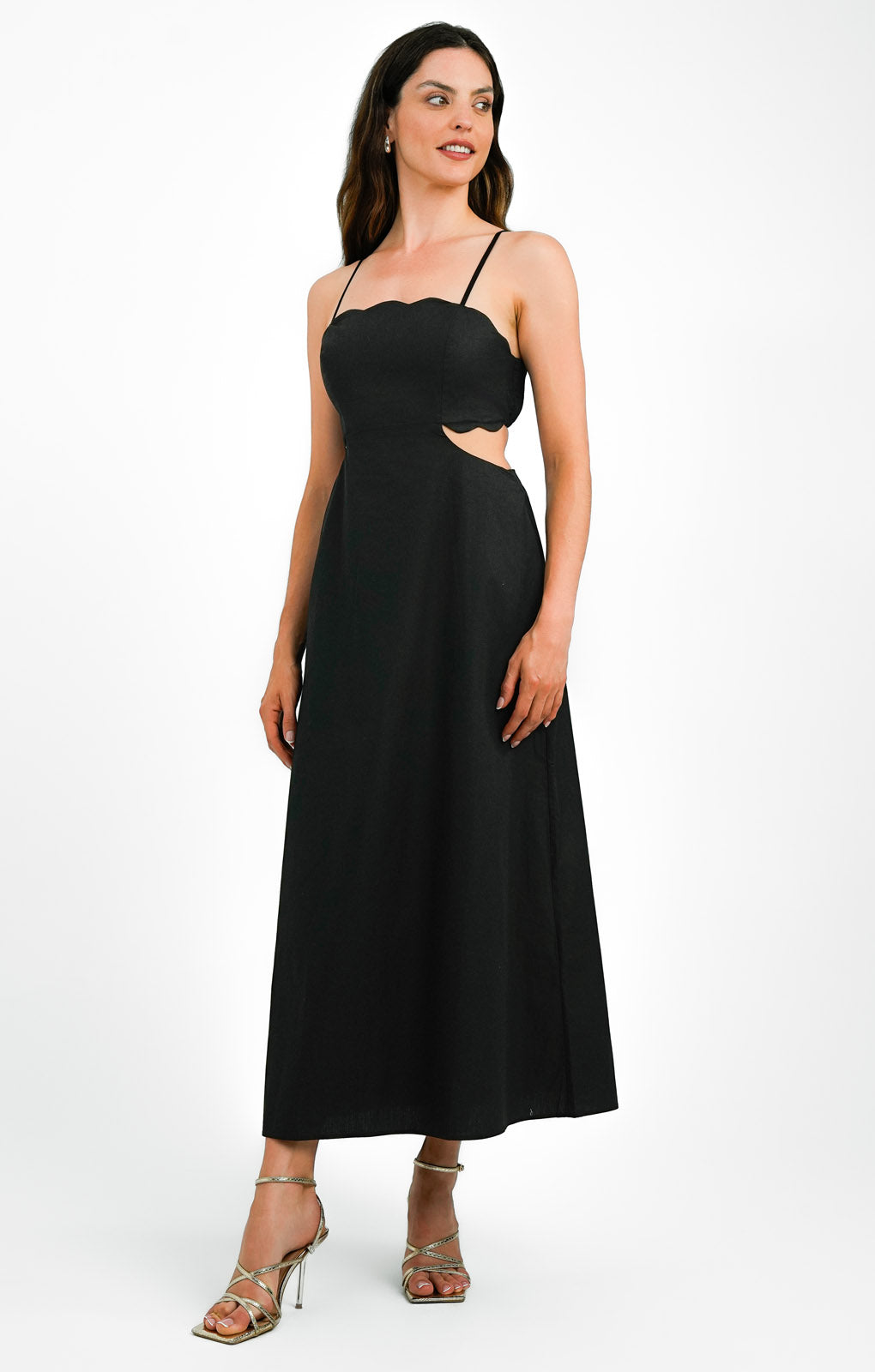Topshop Scallop Edge Maxi Dress In Black