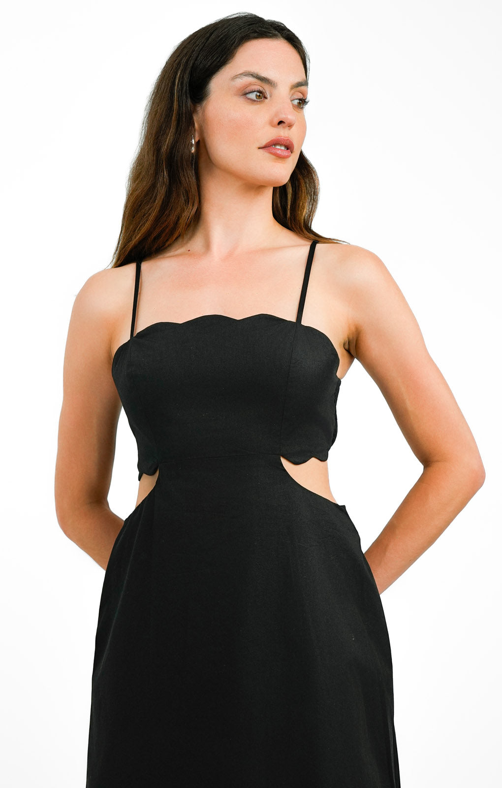 Topshop Scallop Edge Maxi Dress In Black