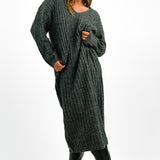 ASOS DESIGN Knitted V Neck Maxi Dress In Rib In Charcoal