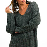 ASOS DESIGN Knitted V Neck Maxi Dress In Rib In Charcoal