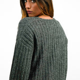 ASOS DESIGN Knitted V Neck Maxi Dress In Rib In Charcoal