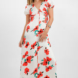 Topshop V Neck Flutter Sleeve Printed Maxi Dress With In Poppy Print