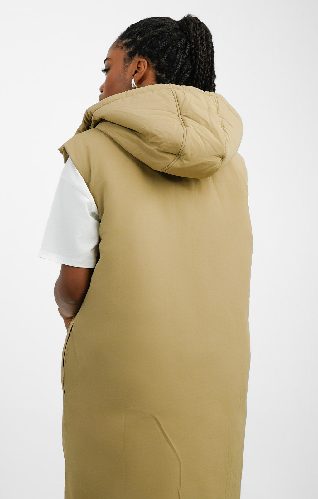 ASOS DESIGN Longline Paper Touch Gilet With Hood In Washed Khaki
