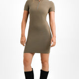Dr Denim Zip Up Mini Jersey Dress In Brown