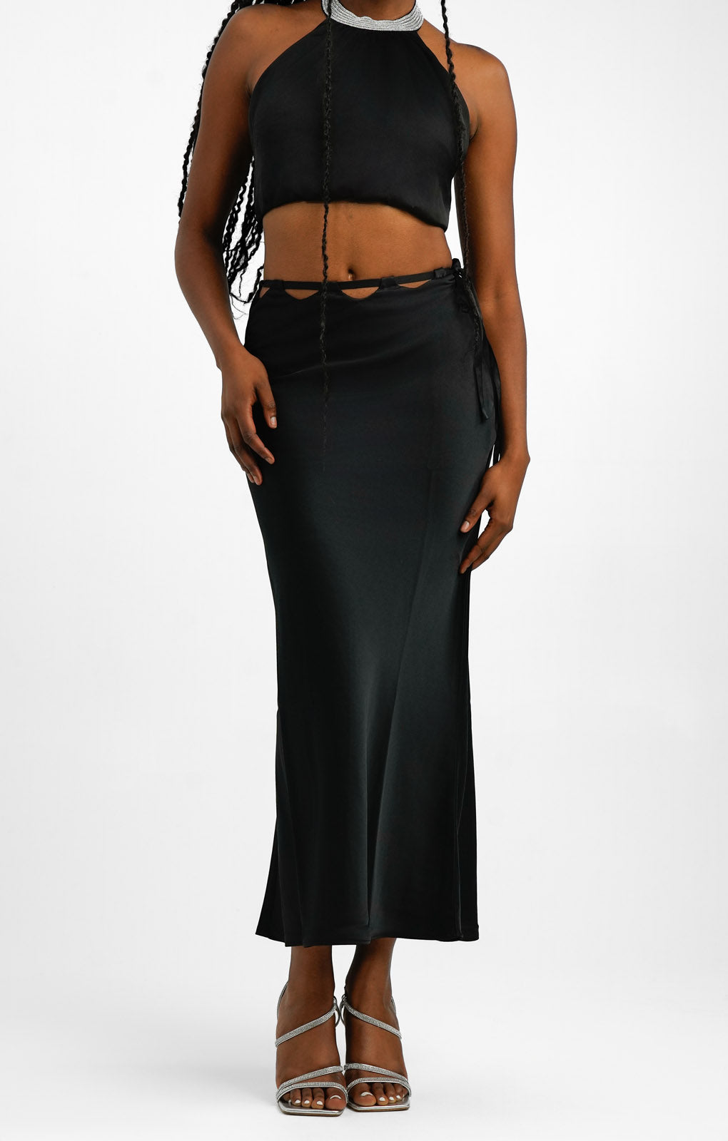 Topshop Scallop Maxi Skirt In Black