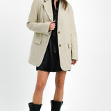 ASOS DESIGN Tall Twill Grandad Oversized Blazer In Oatmeal