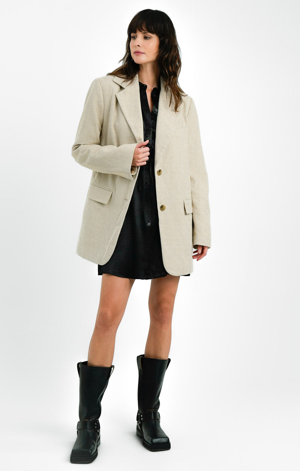 ASOS DESIGN Tall Twill Grandad Oversized Blazer In Oatmeal
