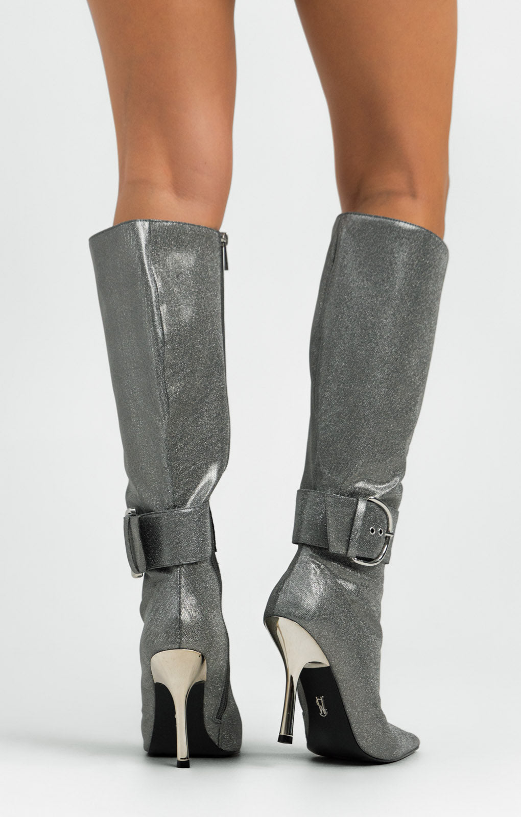 Steve Madden Priyanka Knee Boots With Buckle In Metallic Pewter