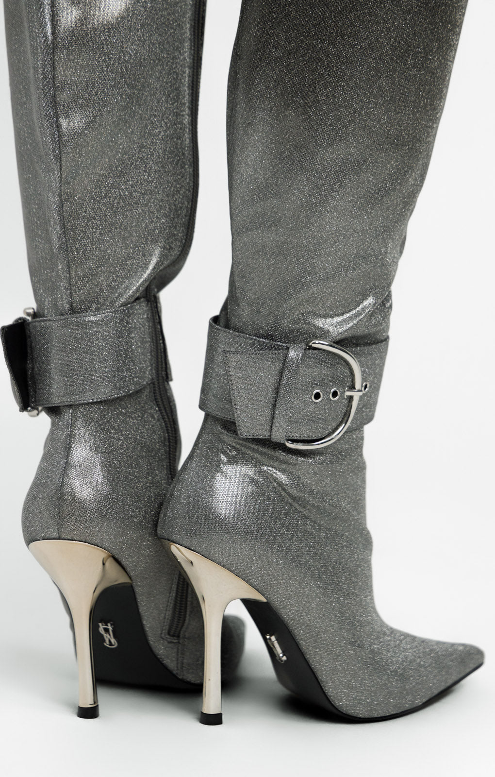 Steve Madden Priyanka Knee Boots With Buckle In Metallic Pewter