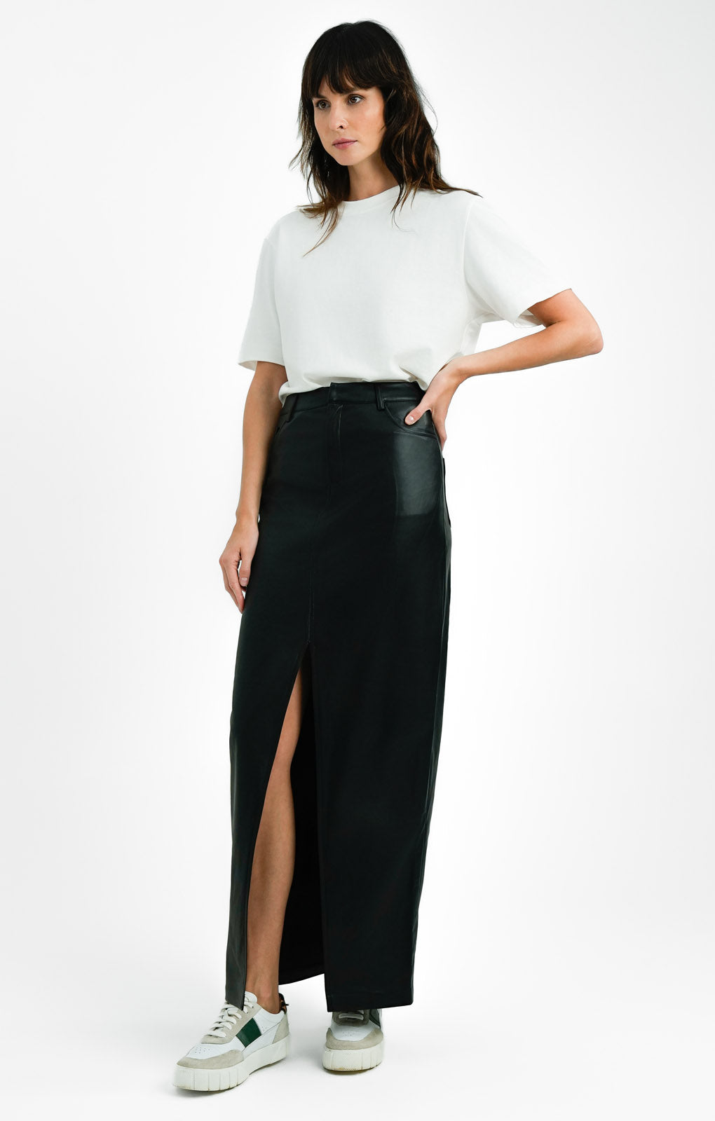 Topshop Tall Leather Look Denim Styled Maxi Skirt In Black