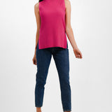 Whistles High Neck Sleeveless Ribbed Top In Hot Pink Top