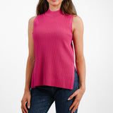 Whistles High Neck Sleeveless Ribbed Top In Hot Pink Top