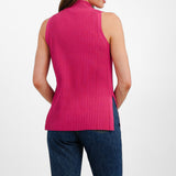 Whistles High Neck Sleeveless Ribbed Top In Hot Pink Top