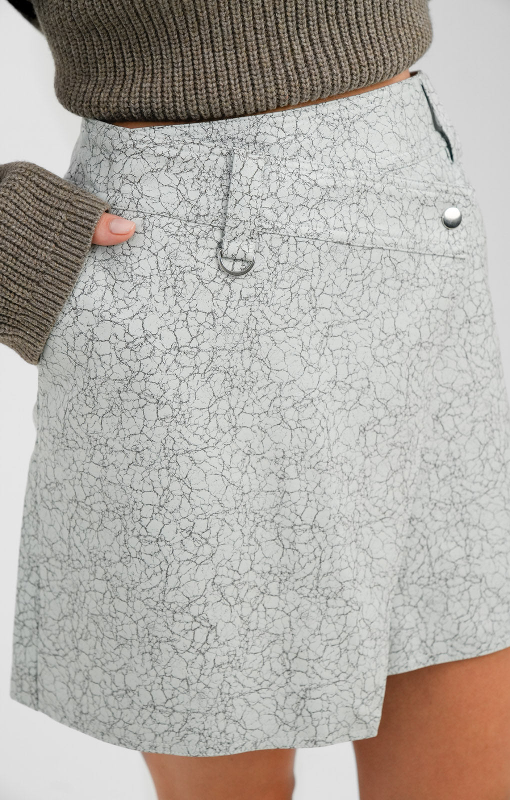 Topshop Cracked Leather Look Wrap Mini Skirt In Marble
