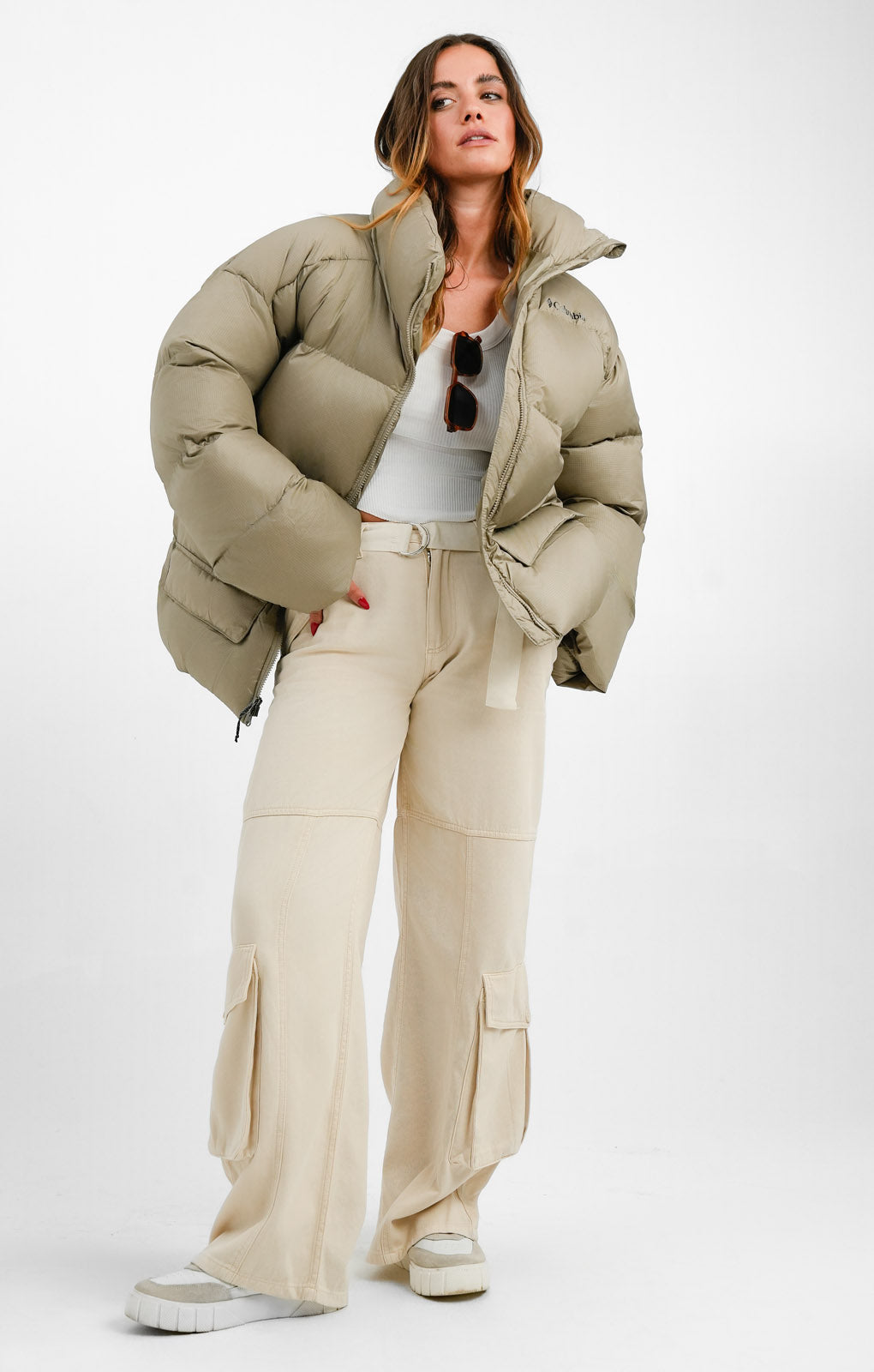 Columbia Puffect Surplus Oversized Puffer Coat In Tusk