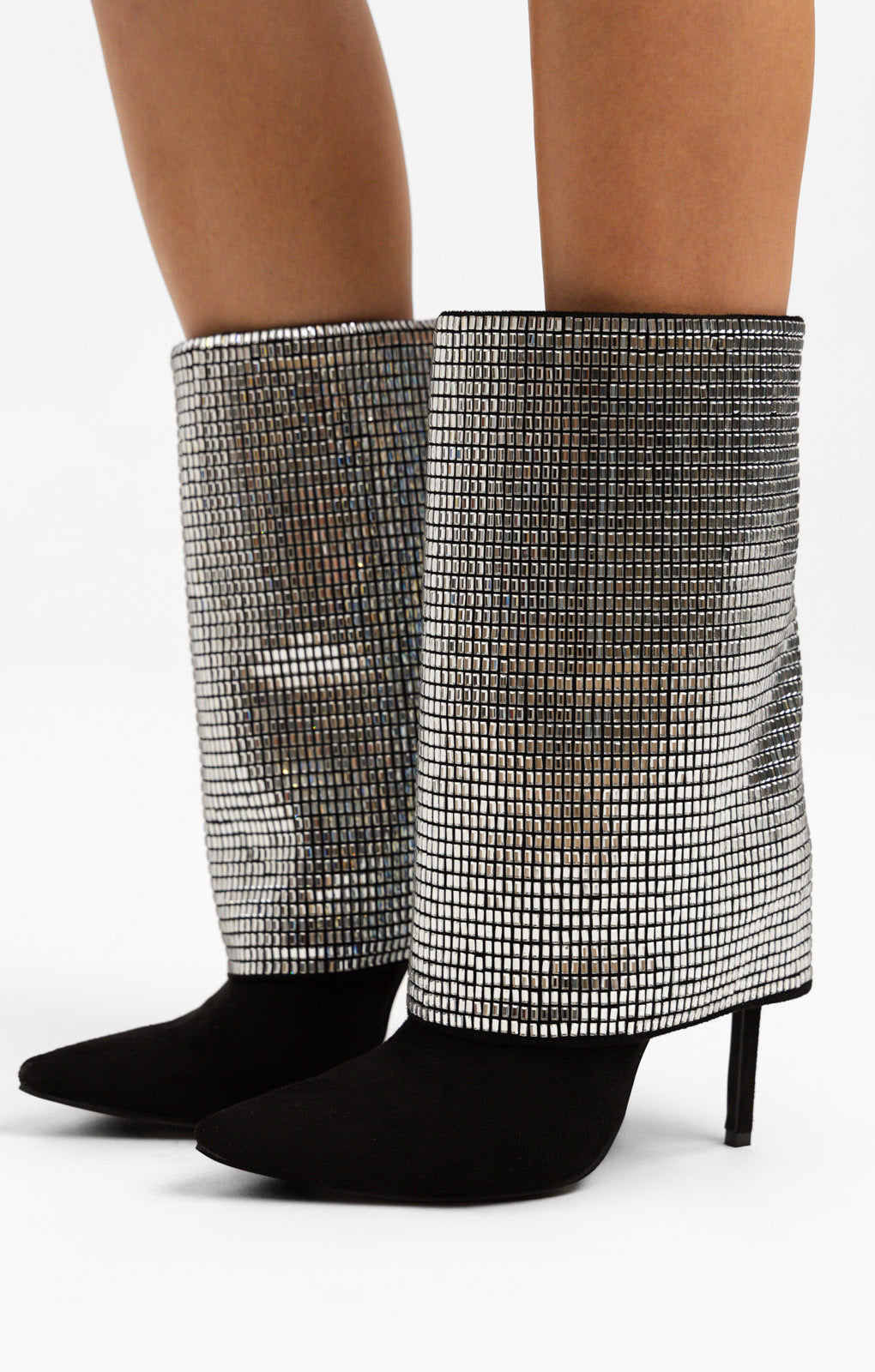 AZALEA WANG Millonia Foldover High Ankle Boot In Silver Embellishment