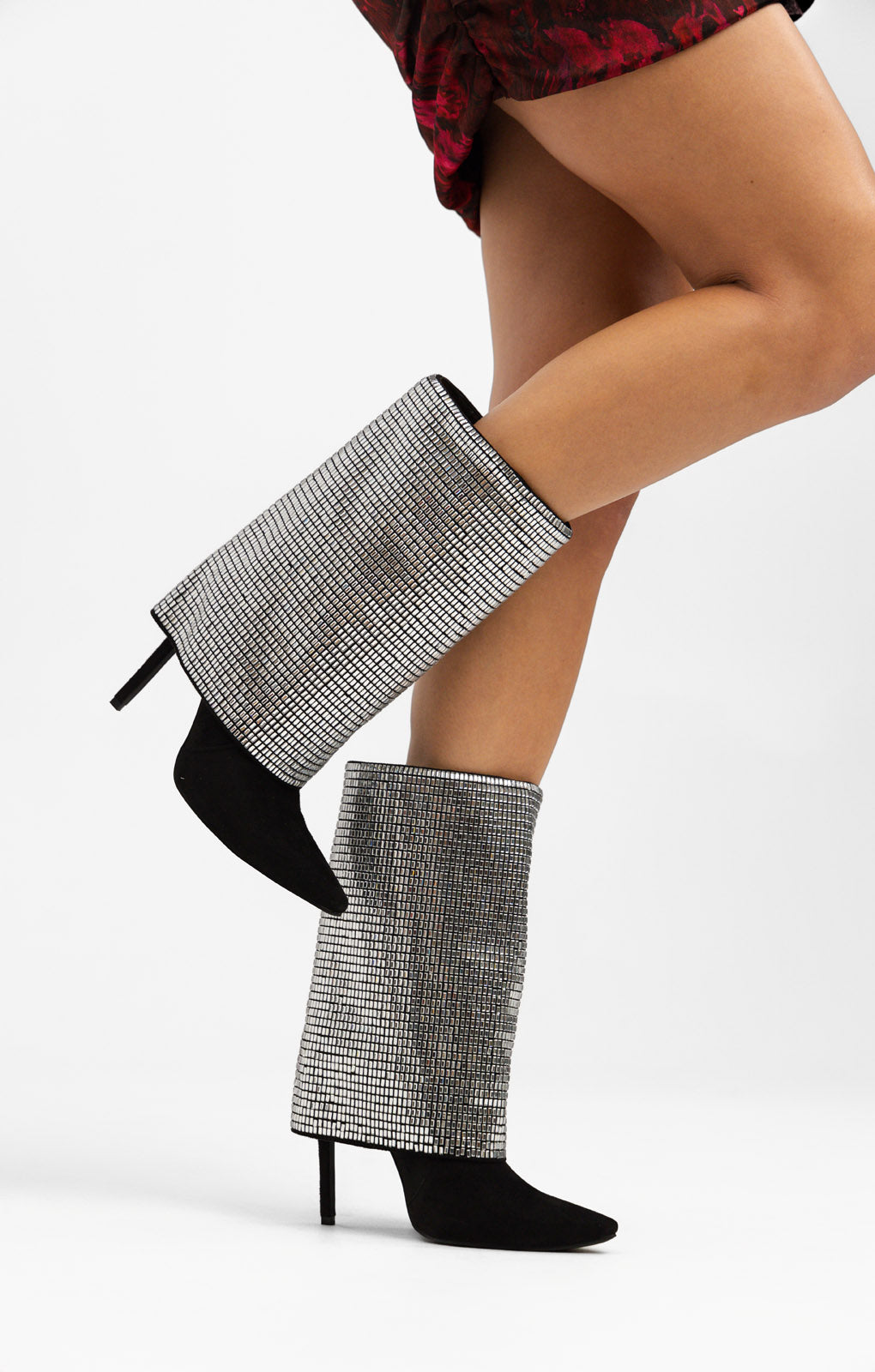 AZALEA WANG Millonia Foldover High Ankle Boot In Silver Embellishment