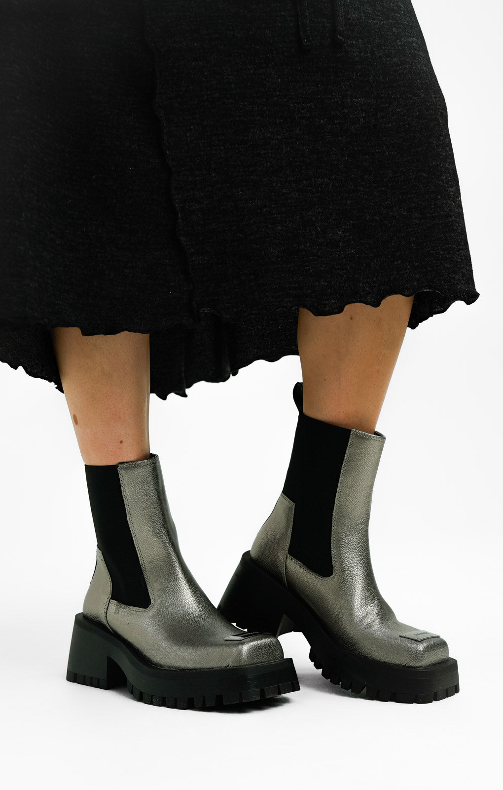Steve Madden Sharpen Chunky Ankle Boots With Hardwear In Pewter
