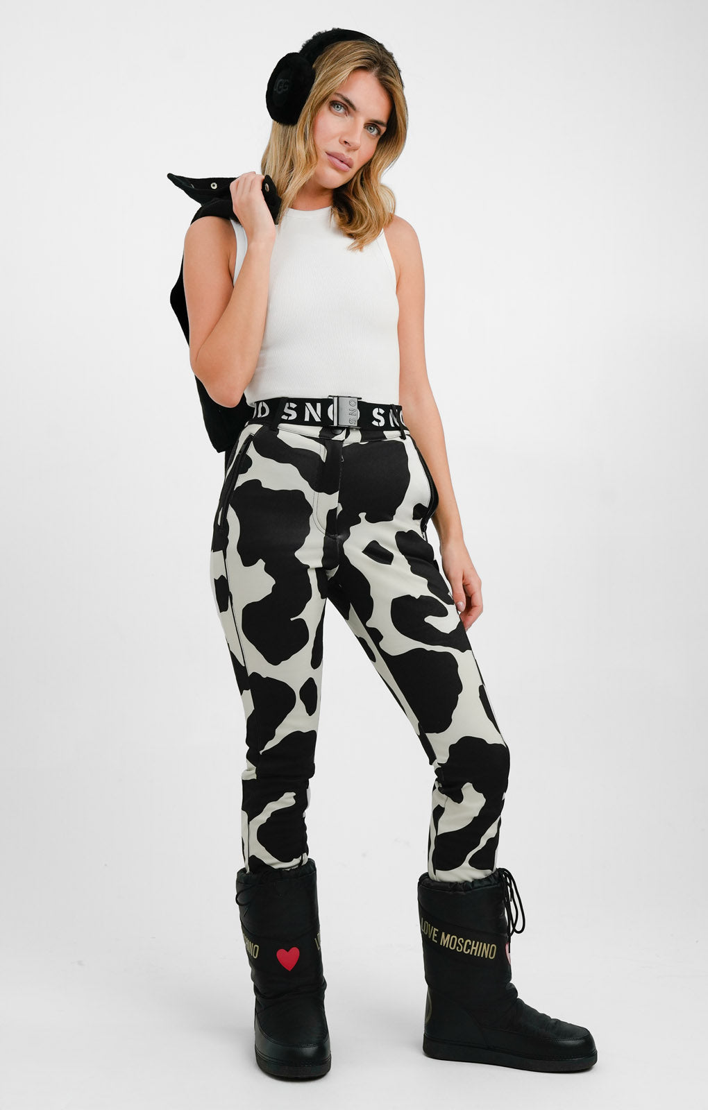 Topshop Sno Cow Print Stretch Slim Leg Ski Trouser With Stirrups In Multi