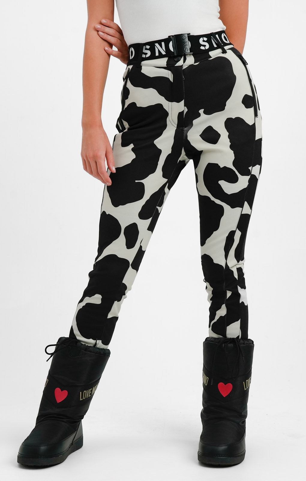 Topshop Sno Cow Print Stretch Slim Leg Ski Trouser With Stirrups In Multi