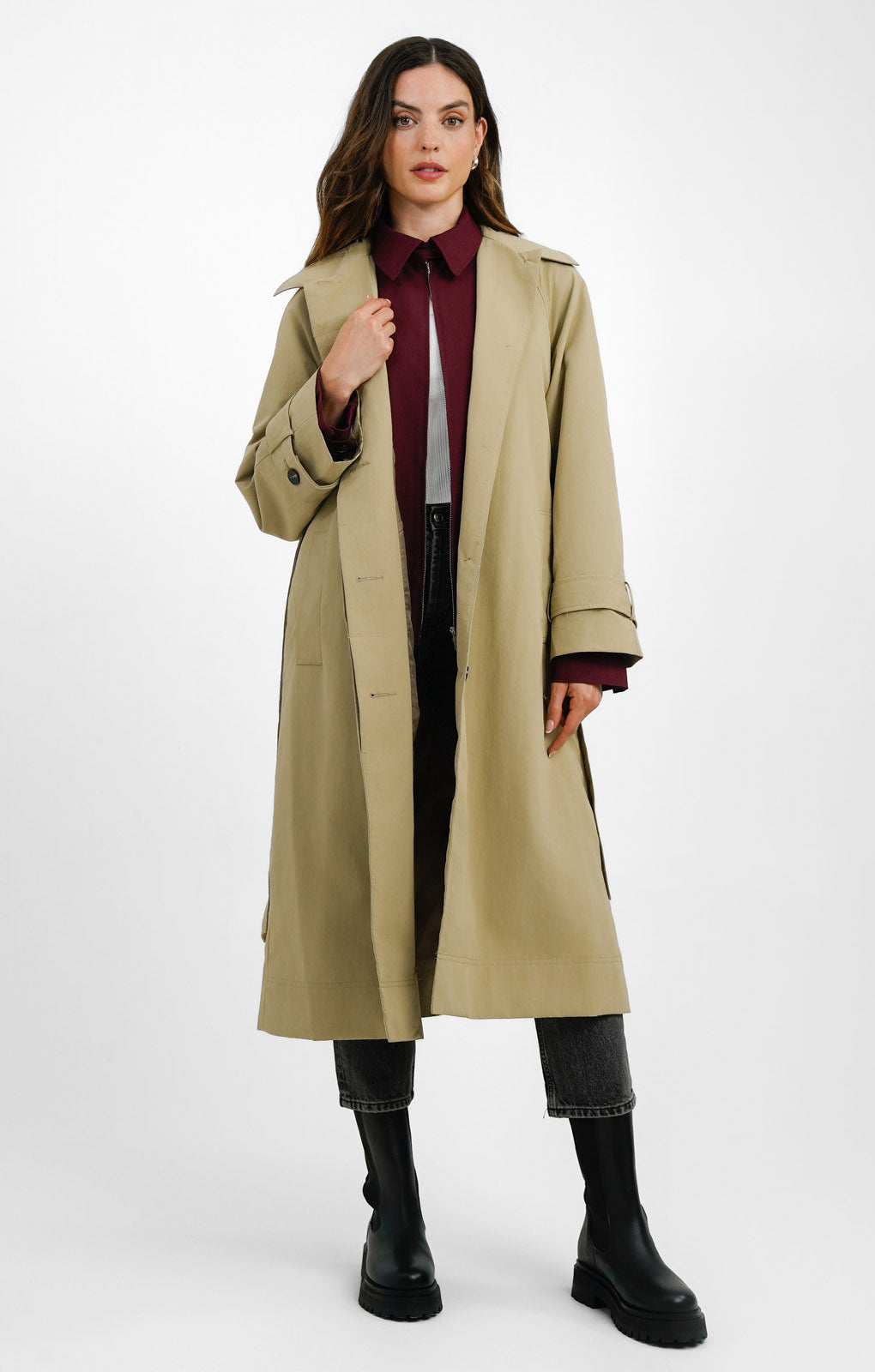 ASOS DESIGN Premium Top Collar Trench In Stone
