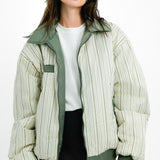 Topshop Reversible Collared Nylon Bomber Jacket With Stripe In Khaki