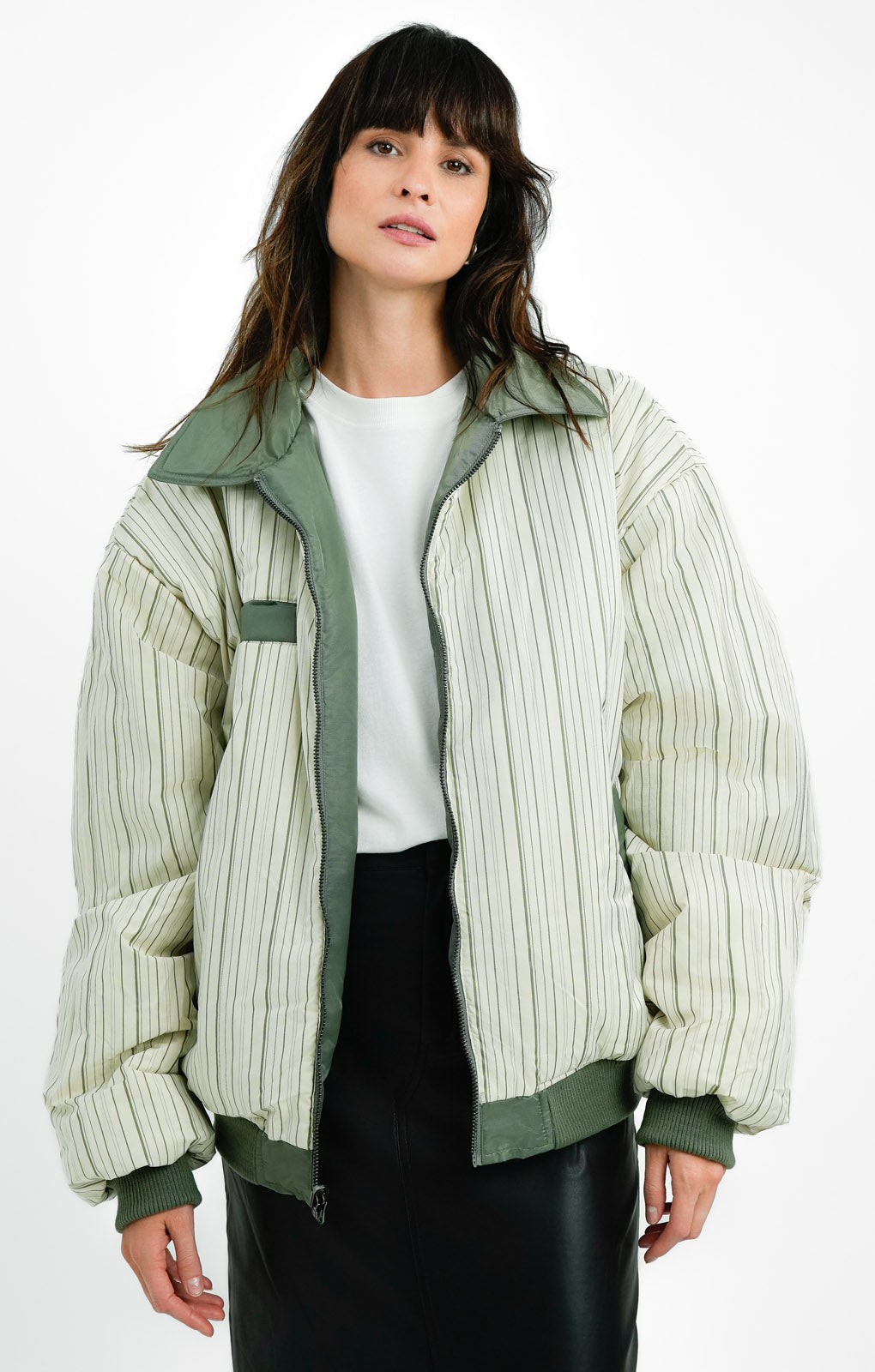 Topshop Reversible Collared Nylon Bomber Jacket With Stripe In Khaki