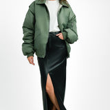 Topshop Reversible Collared Nylon Bomber Jacket With Stripe In Khaki