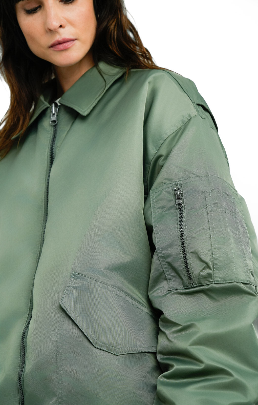 Topshop Reversible Collared Nylon Bomber Jacket With Stripe In Khaki