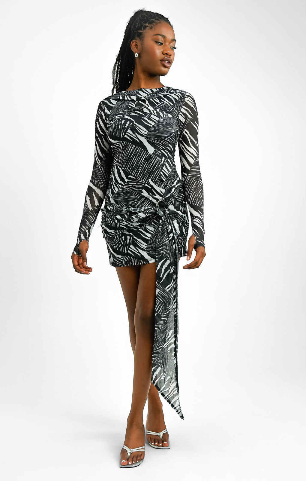 Annorlunda Digital Zebra Print Bandage Mini Dress In Black