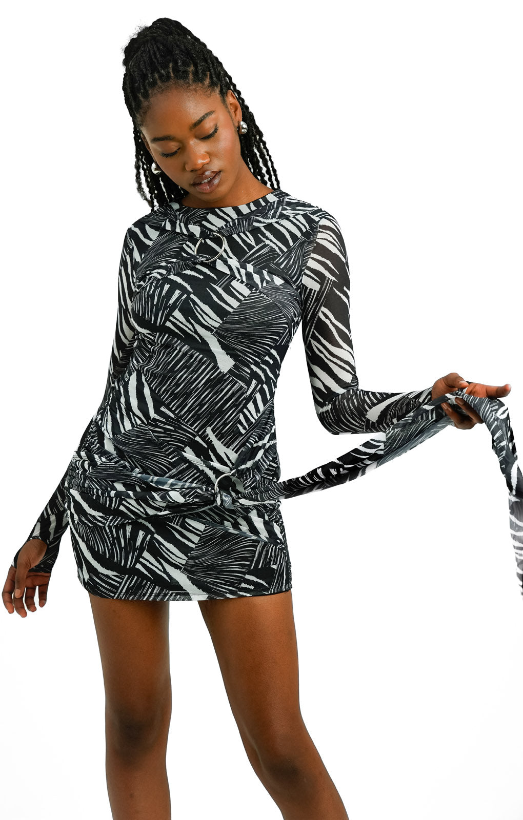 Annorlunda Digital Zebra Print Bandage Mini Dress In Black