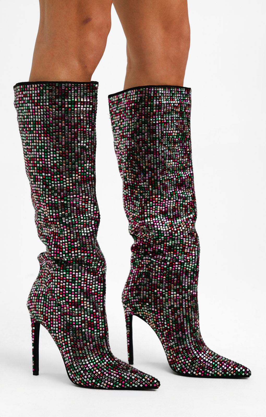 AZALEA WANG Izzy Embellished Knee Boots In Multi