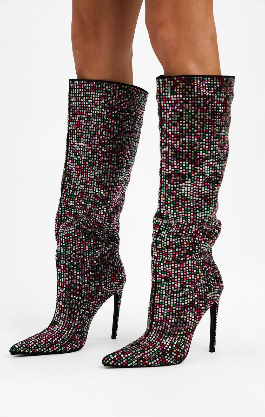 AZALEA WANG Izzy Embellished Knee Boots In Multi