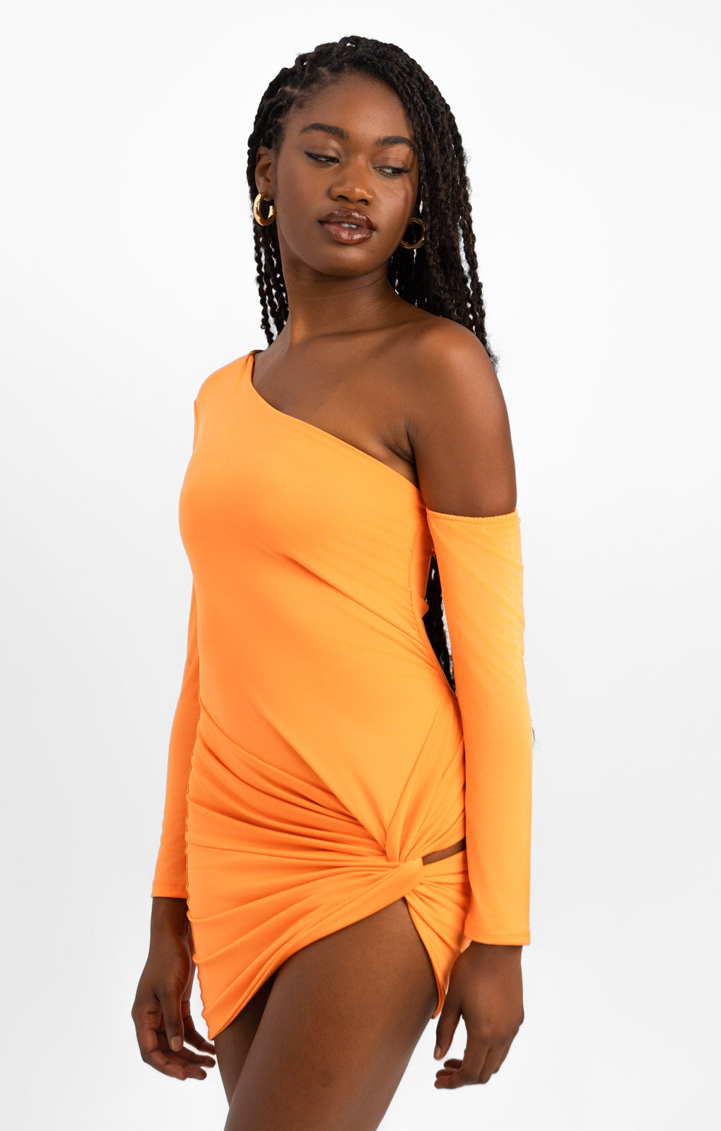 Aria Cove Slinky Cut Out Knot Detail Bodycon Mini Dress In Orange