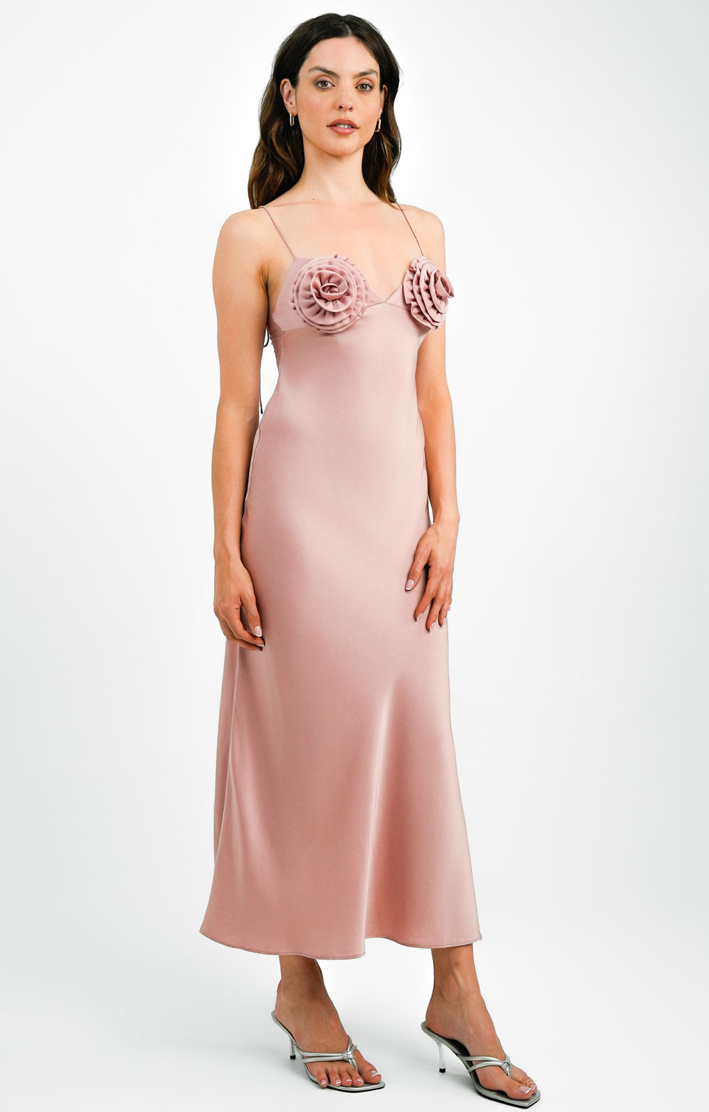 Marteen Rosette Strap Midi Dress Pink