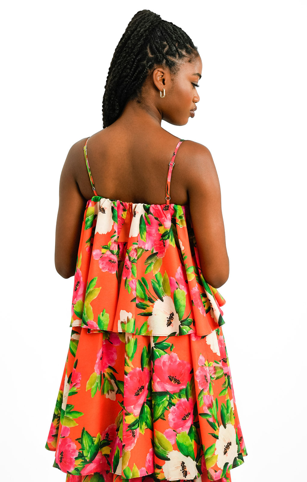 Forever Unique Tiered Midaxi Dress In Orange Floral Print