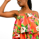 Forever Unique Tiered Midaxi Dress In Orange Floral Print