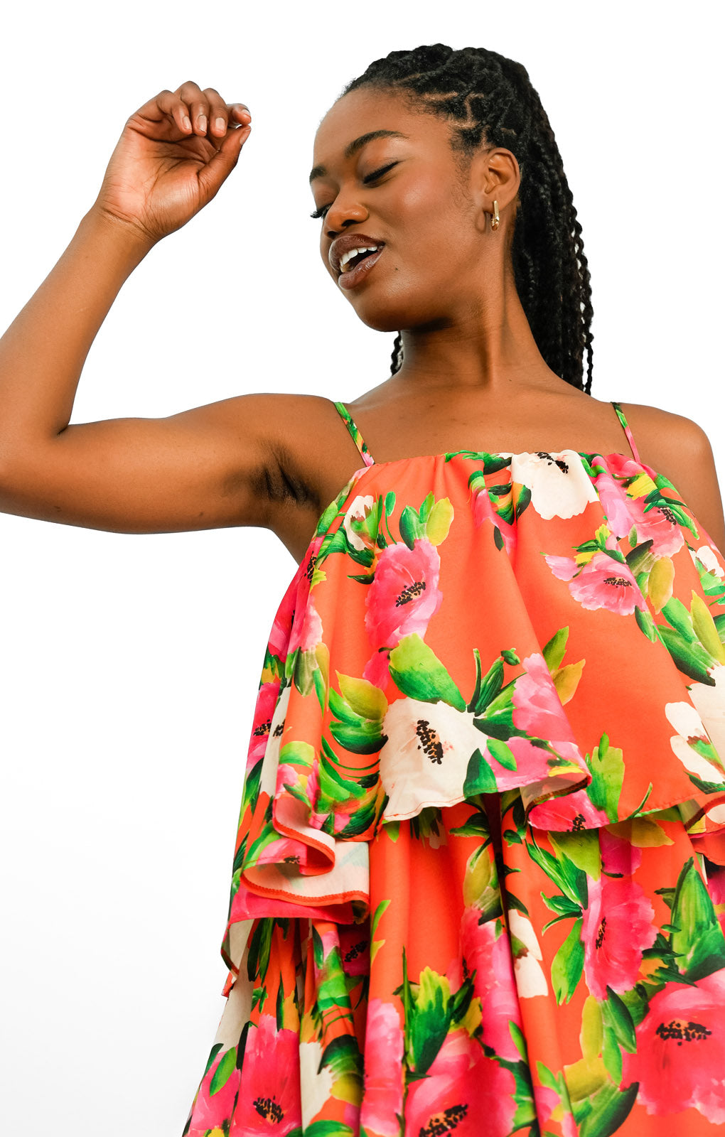 Forever Unique Tiered Midaxi Dress In Orange Floral Print