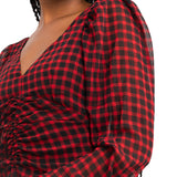 Topshop Ruched Front Midi Dress In Red And Black Gingham