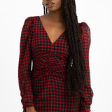 Topshop Ruched Front Midi Dress In Red And Black Gingham