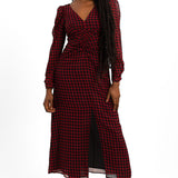 Topshop Ruched Front Midi Dress In Red And Black Gingham