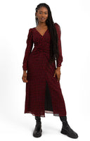 Topshop Ruched Front Midi Dress In Red And Black Gingham