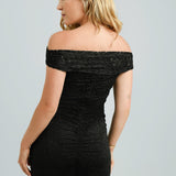 Topshop Ruched Lace Jersey Mini Bandeau Dress In Black
