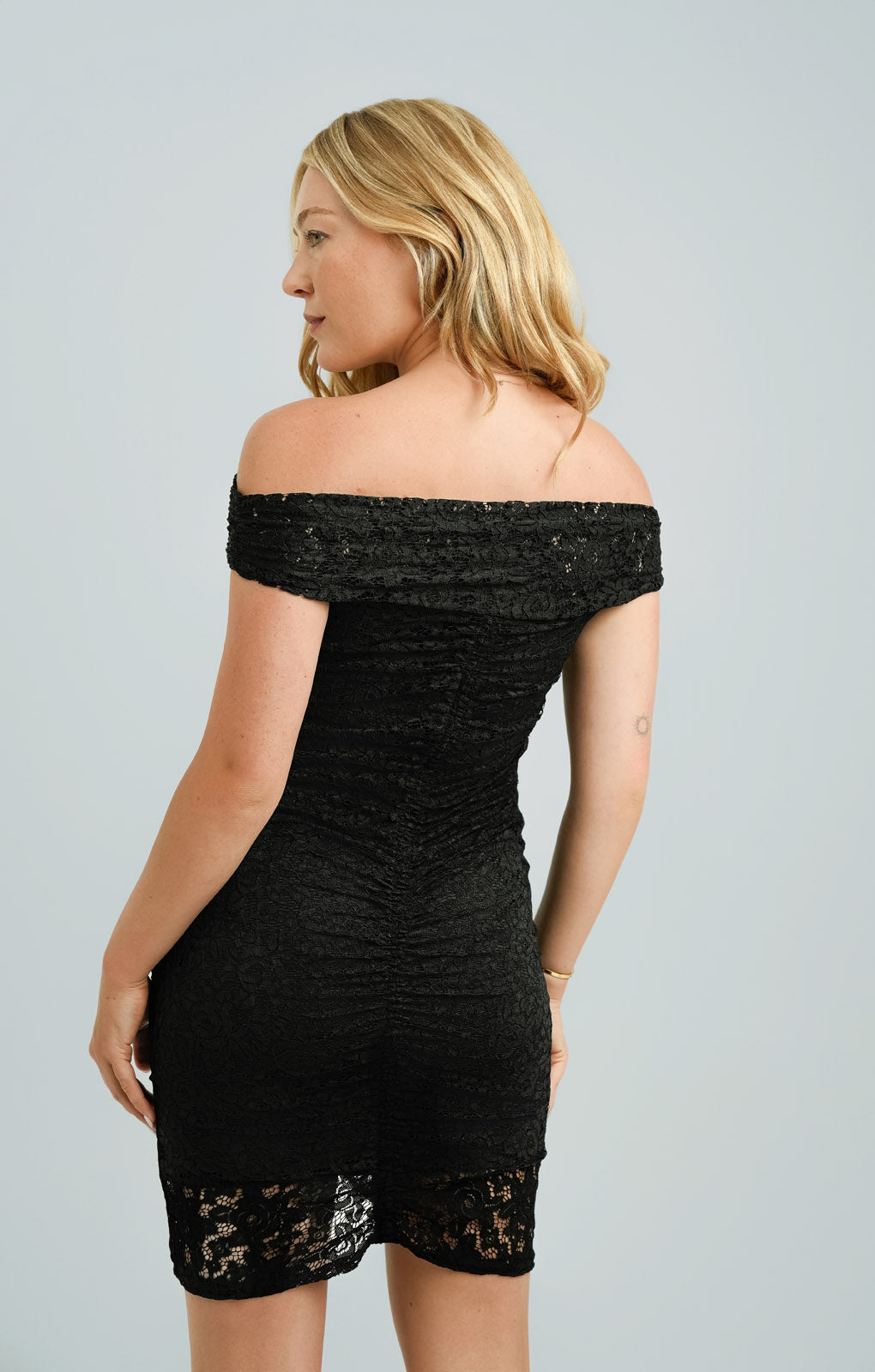 Topshop Ruched Lace Jersey Mini Bandeau Dress In Black