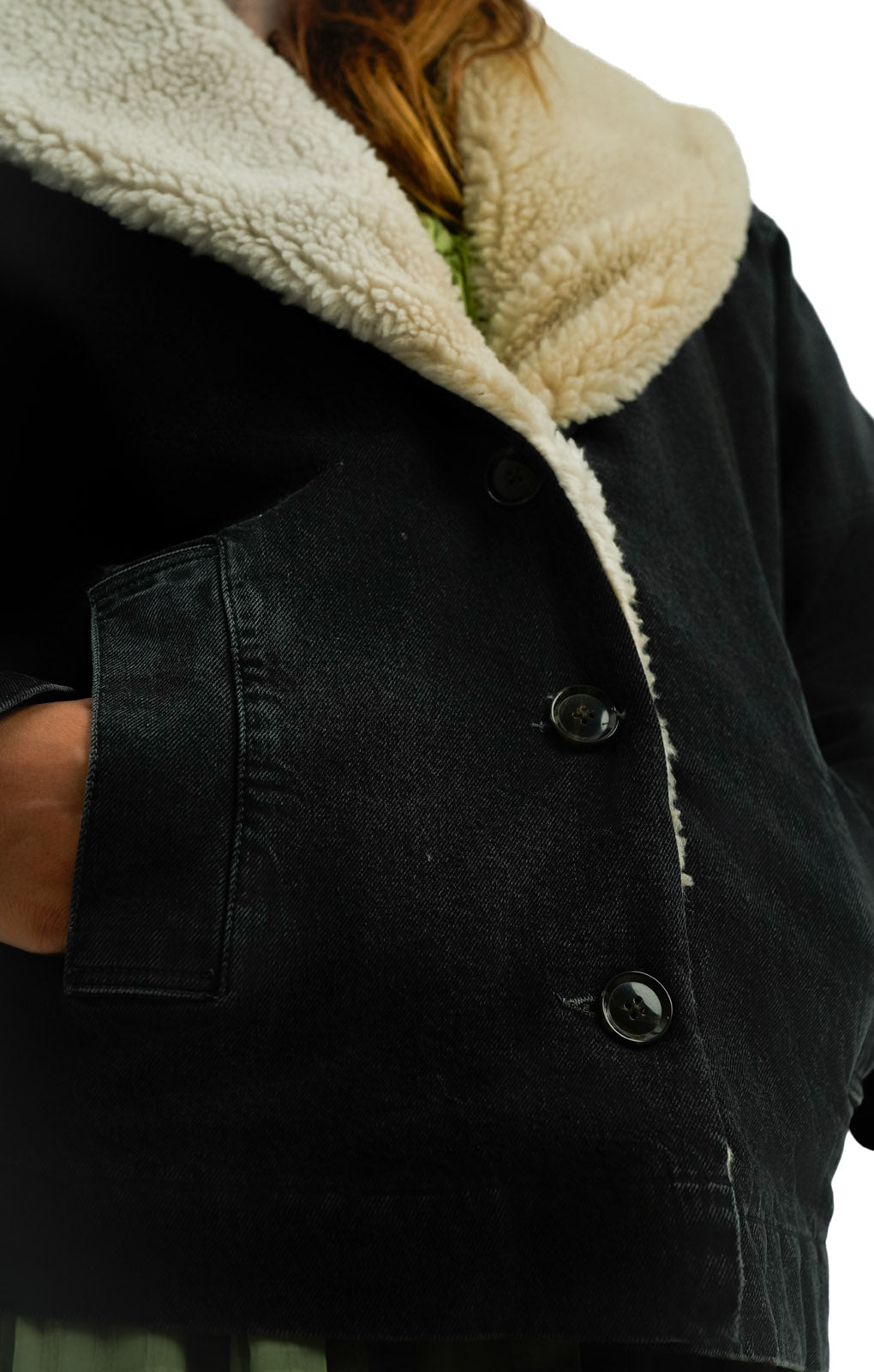 Topshop Denim Chuck On Borg Coat In Washed Black