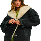 Topshop Denim Chuck On Borg Coat In Washed Black
