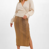 French Connection Knitted Midi Skirt In Brown Stripe