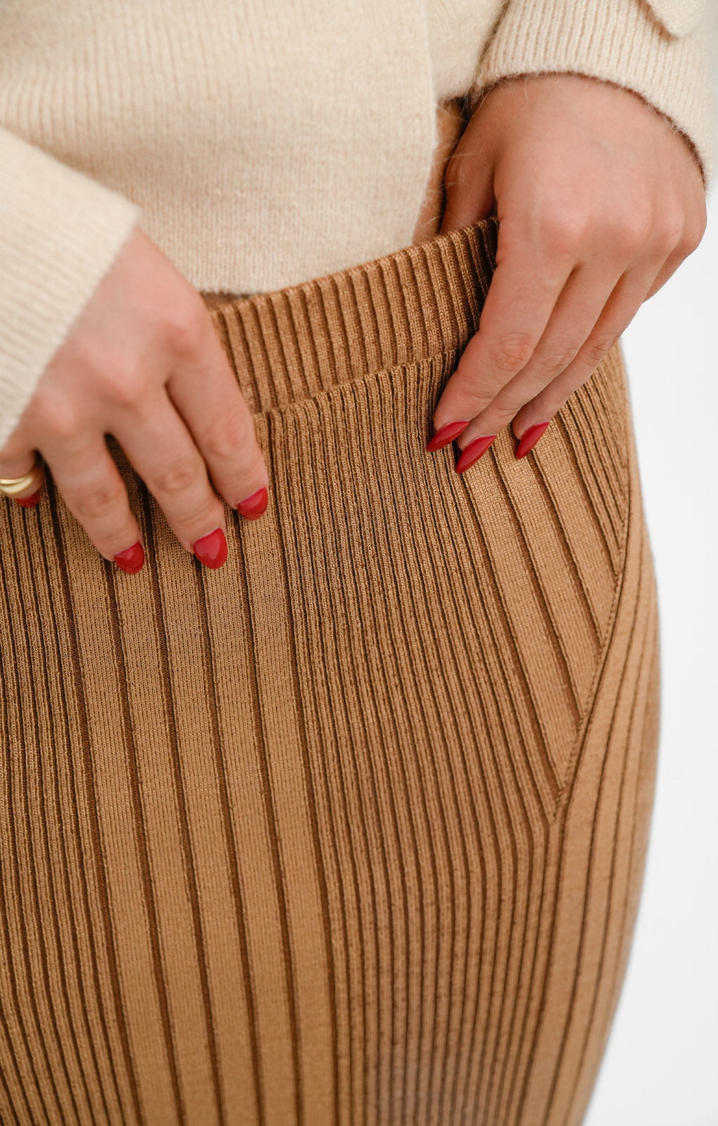 French Connection Knitted Midi Skirt In Brown Stripe